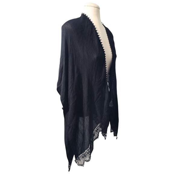Nordstrom Treasure & Bond Lace Trim Ruana Open Front Wrap Kimono Coverup Black - Picture 6 of 9